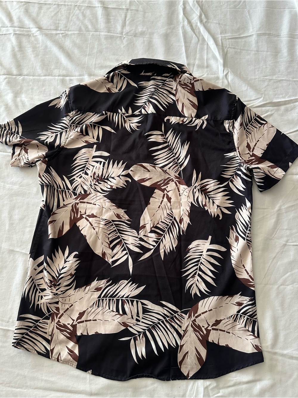 Casual Palm-Print Button-Up Shirt - Black & Cream - Picture 2 of 5
